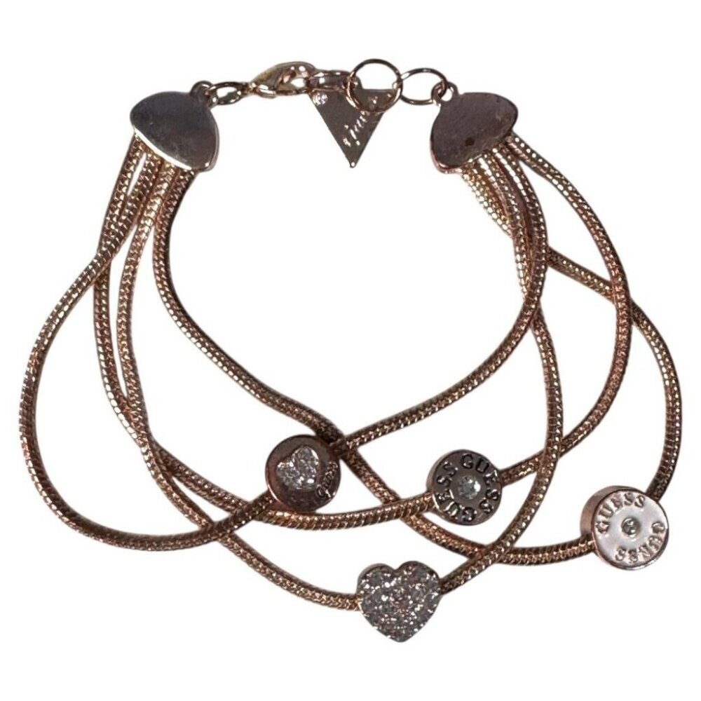GUESS‎ Los Angeles Bracelet Rhinestones Logo Gold Tone 4 Strand with Charms